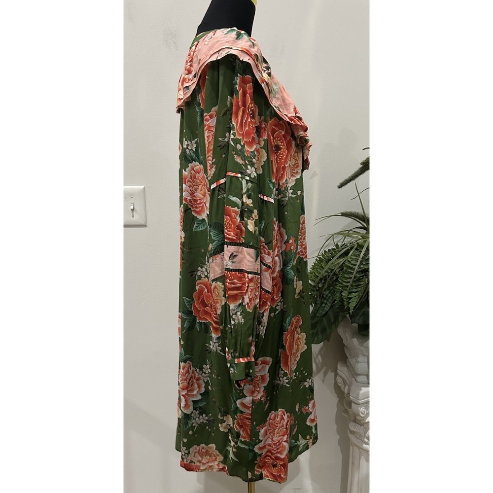 Anthropologie Farm Rio Floral Shift Dress Elinor Green Tunic Balloon Sleeve Sz L - Picture 5 of 8